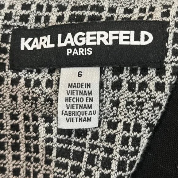 Karl Lagerfeld Jacquard Bow Neck Pearl Button Fit And Flare Dress, size 6 - Picture 2 of 16
